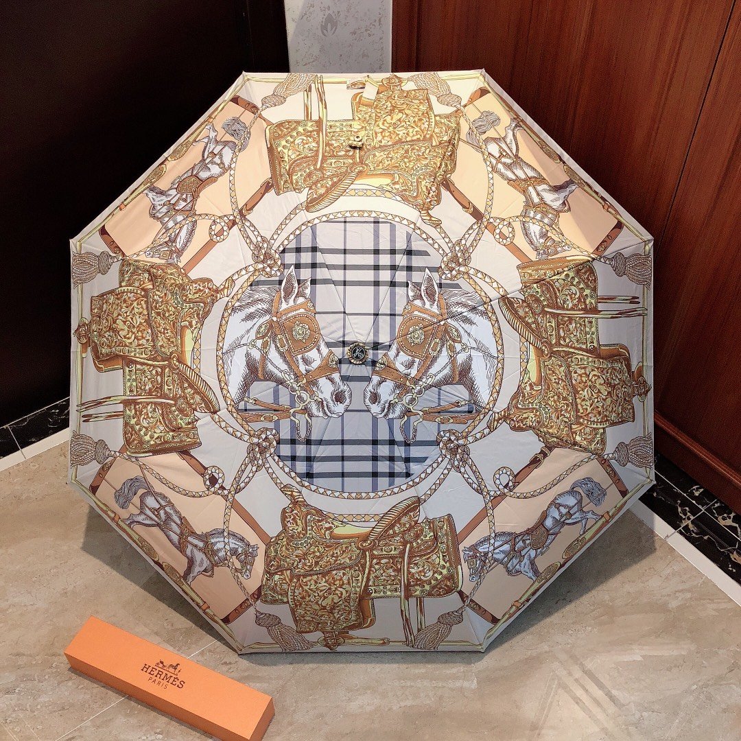 Hermes Pluie De H Folding Umbrella Beige - Soul Replicas