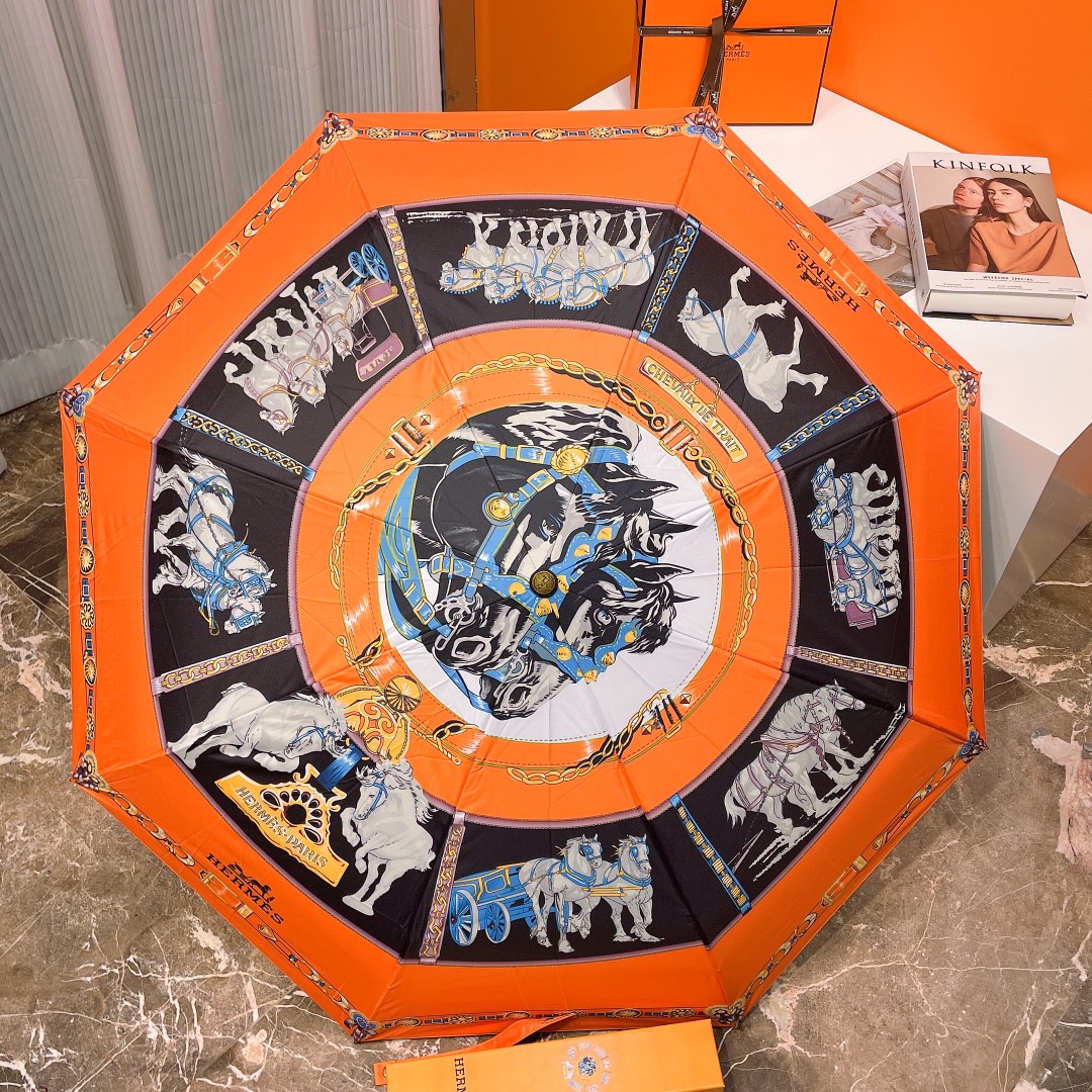 Hermes Pluie De H Folding Umbrella Orange - Soul Replicas