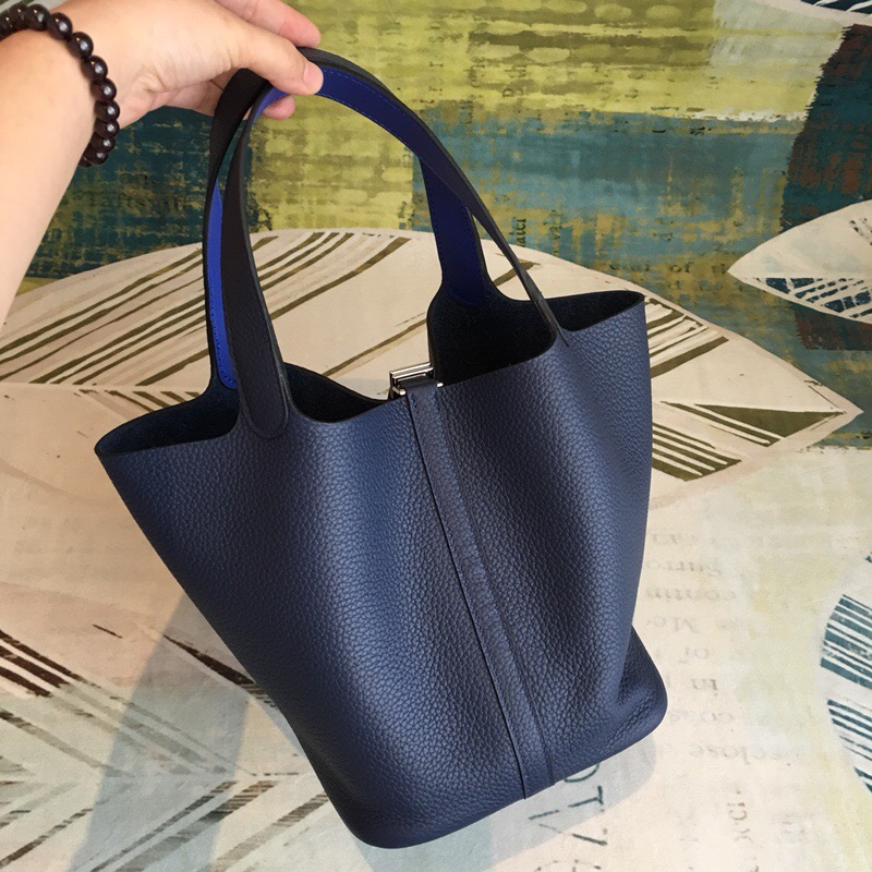 Hermes Picotin Lock 18 Dark Blue Clemence Palladium Hardware For Women 7.5in/19cm - Soul Replicas