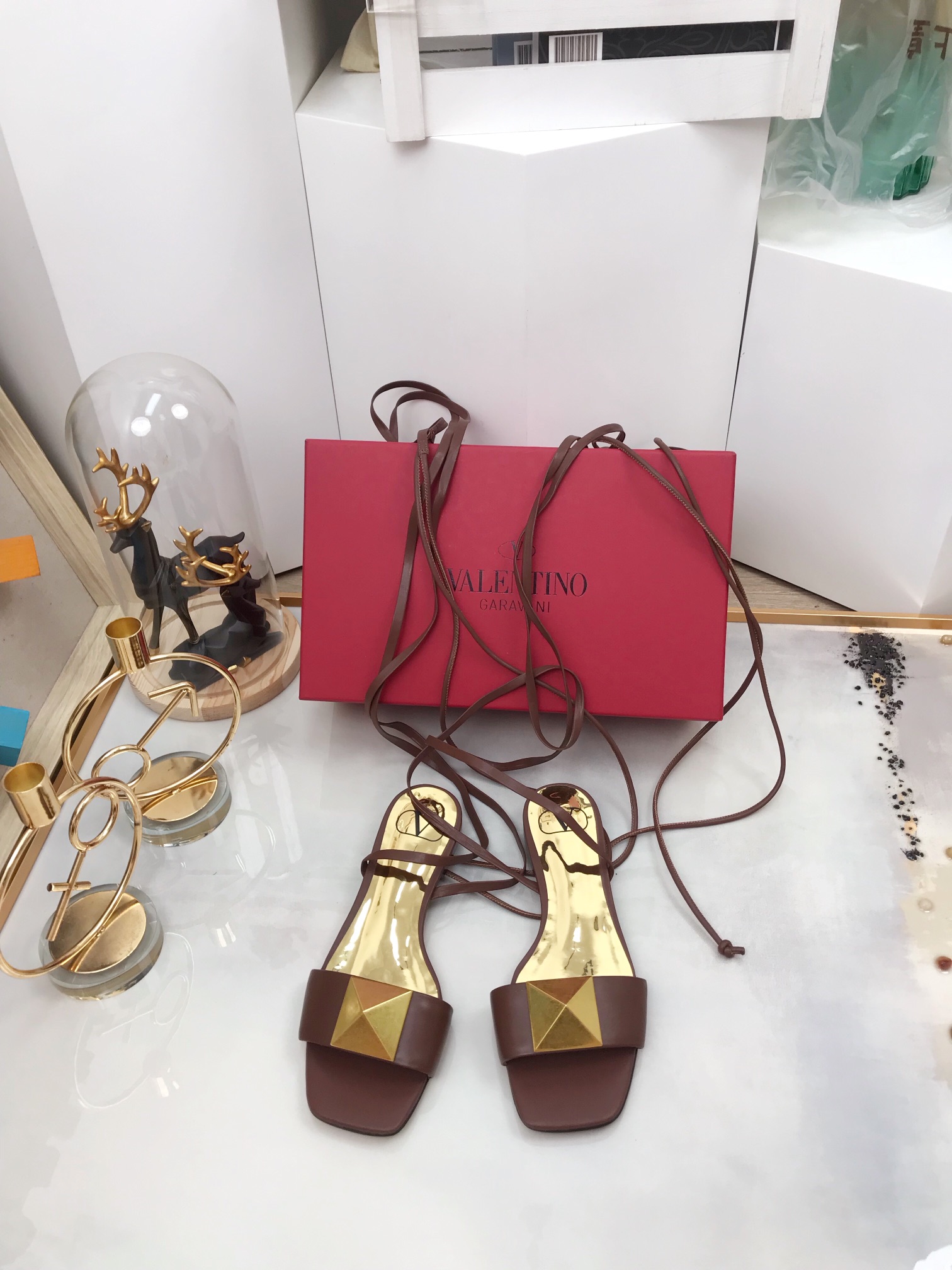 Valentino Garavani One Stud Gladiator Flat Sandals Brown For Women WS0EK9CYI - Soul Replicas