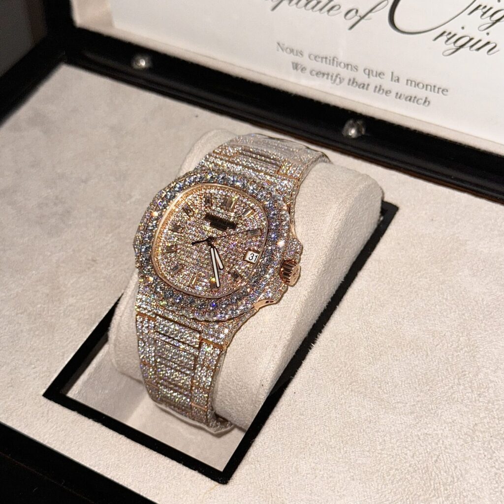 Patek Philippe Best Replica Watch Nautilus 5719 Gold Wrapped & Moissanite Diamonds Custom 40mm - Soul Replicas