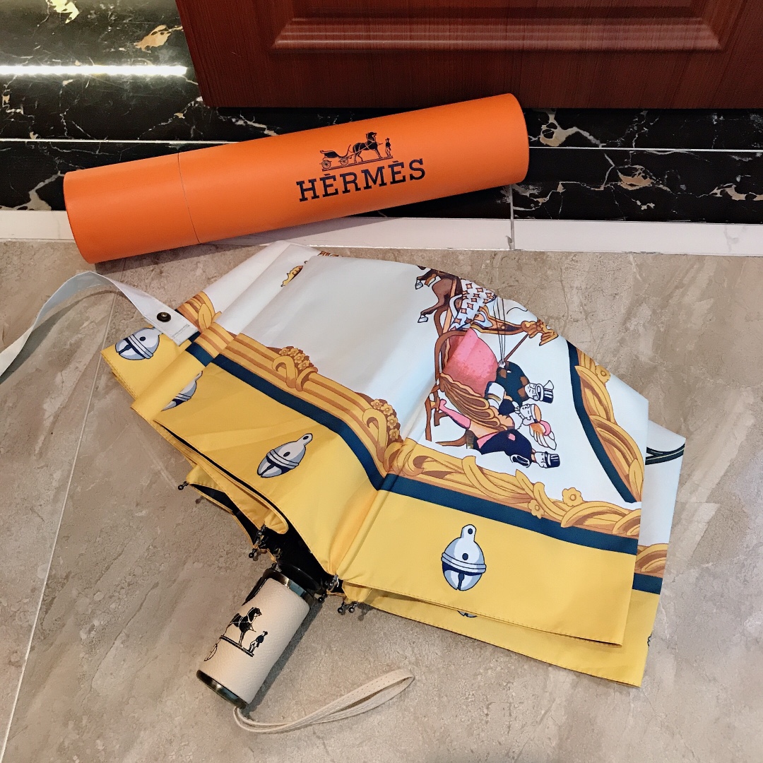 Hermes Pluie De H Folding Umbrella White - Soul Replicas