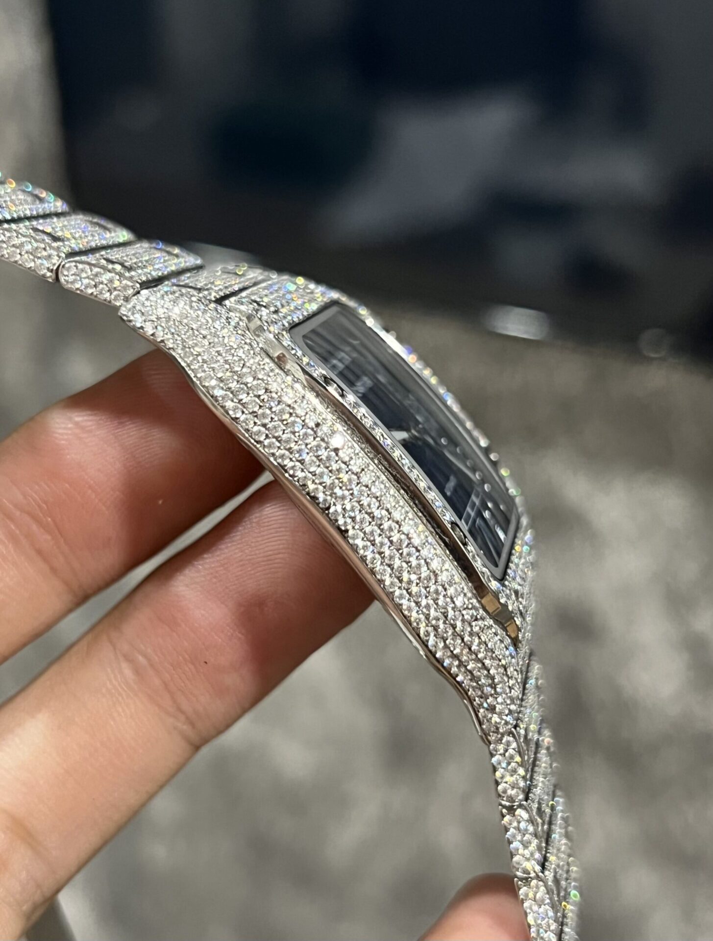 Cartier Santos Best Replica Watch Custom Moissanite Diamonds Blue Dial 39.8mm - Soul Replicas