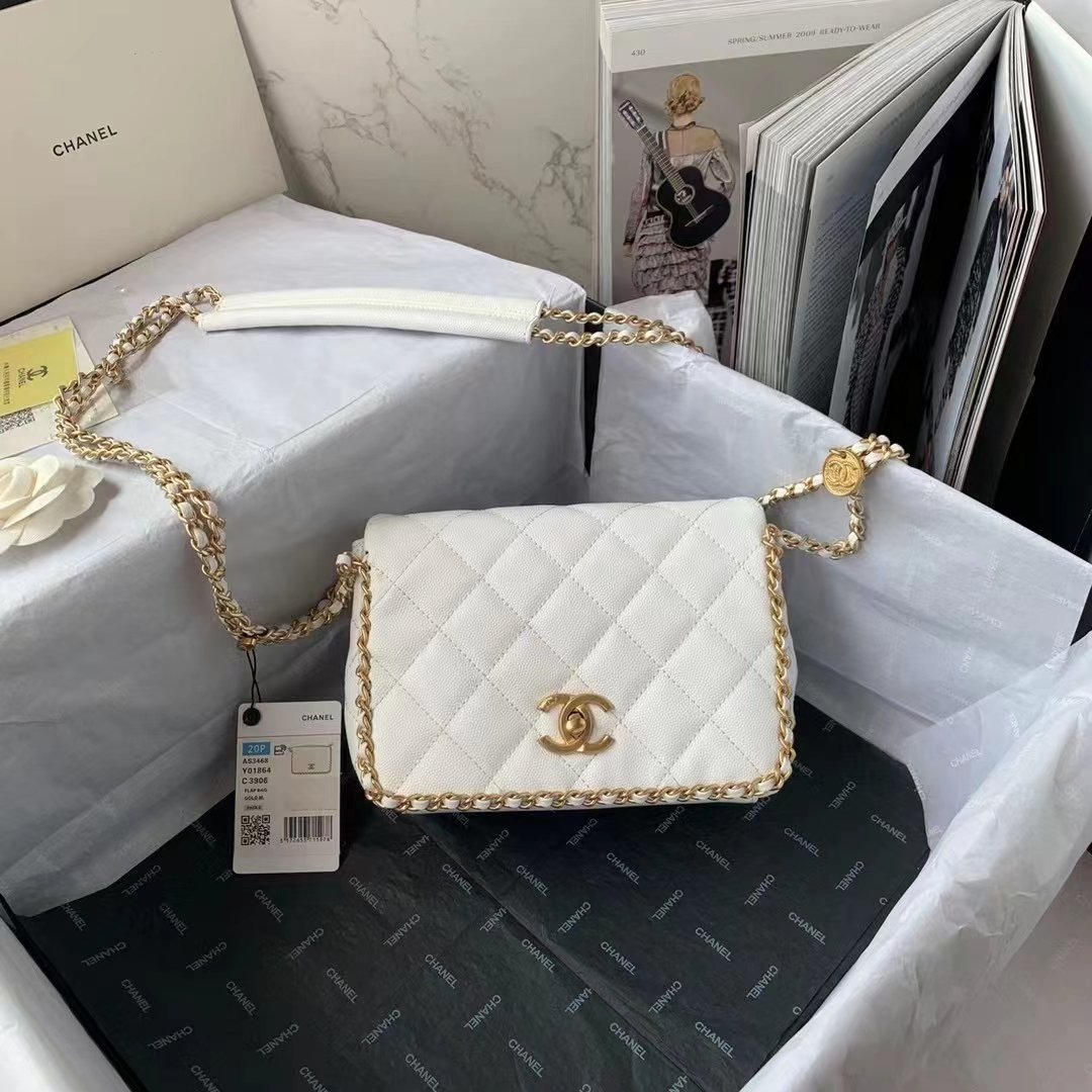 ChanelFlapbag With Chain White For Women. Women-s Bags 8.3in/21cm - Soul Replicas