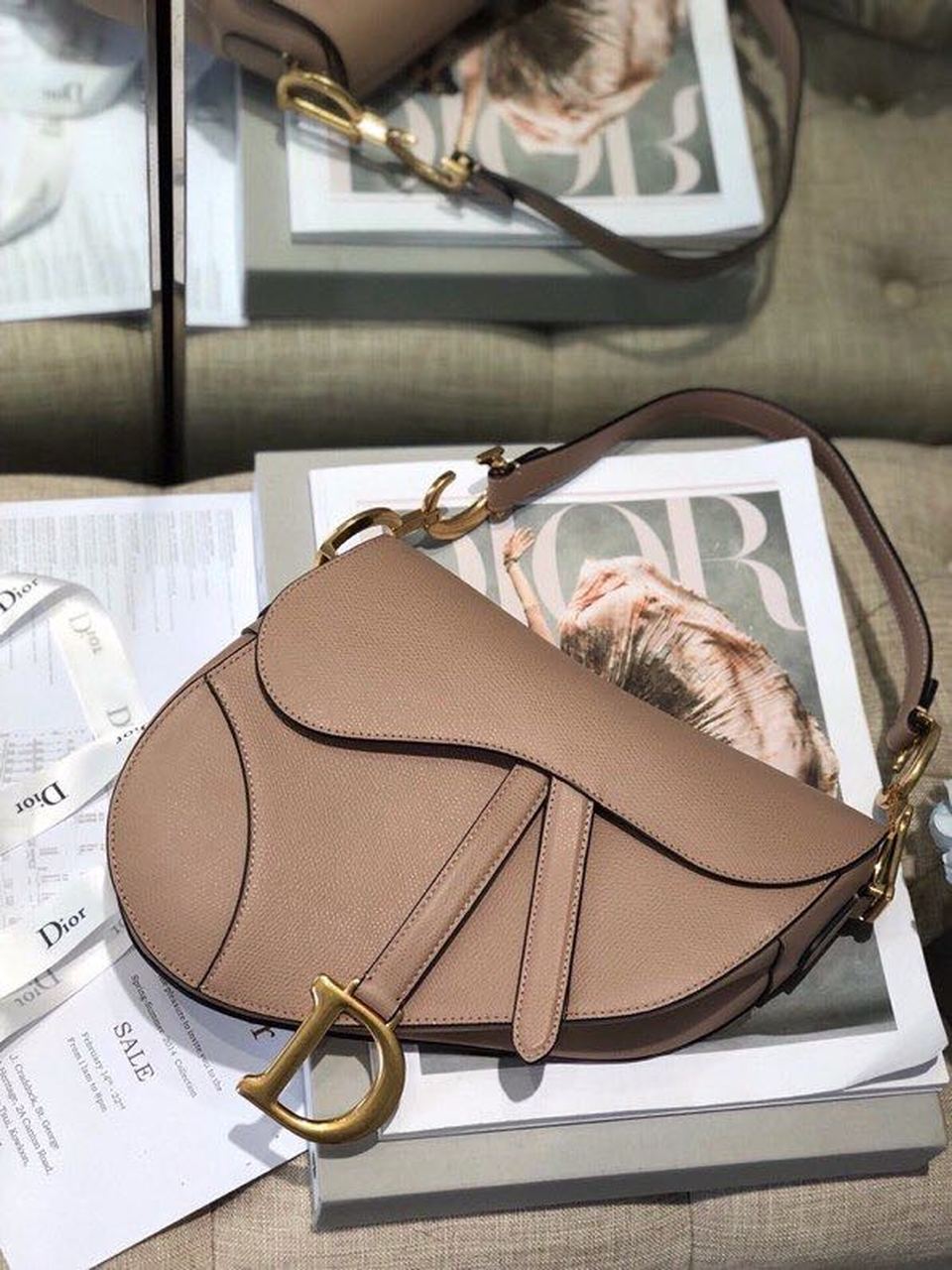 Christian Dior Warm Taupe Grained Saddle Bag Gold Toned Hardware Canvas For Women 25cm/10in CD M0446CBAA_M45M - Soul Replicas