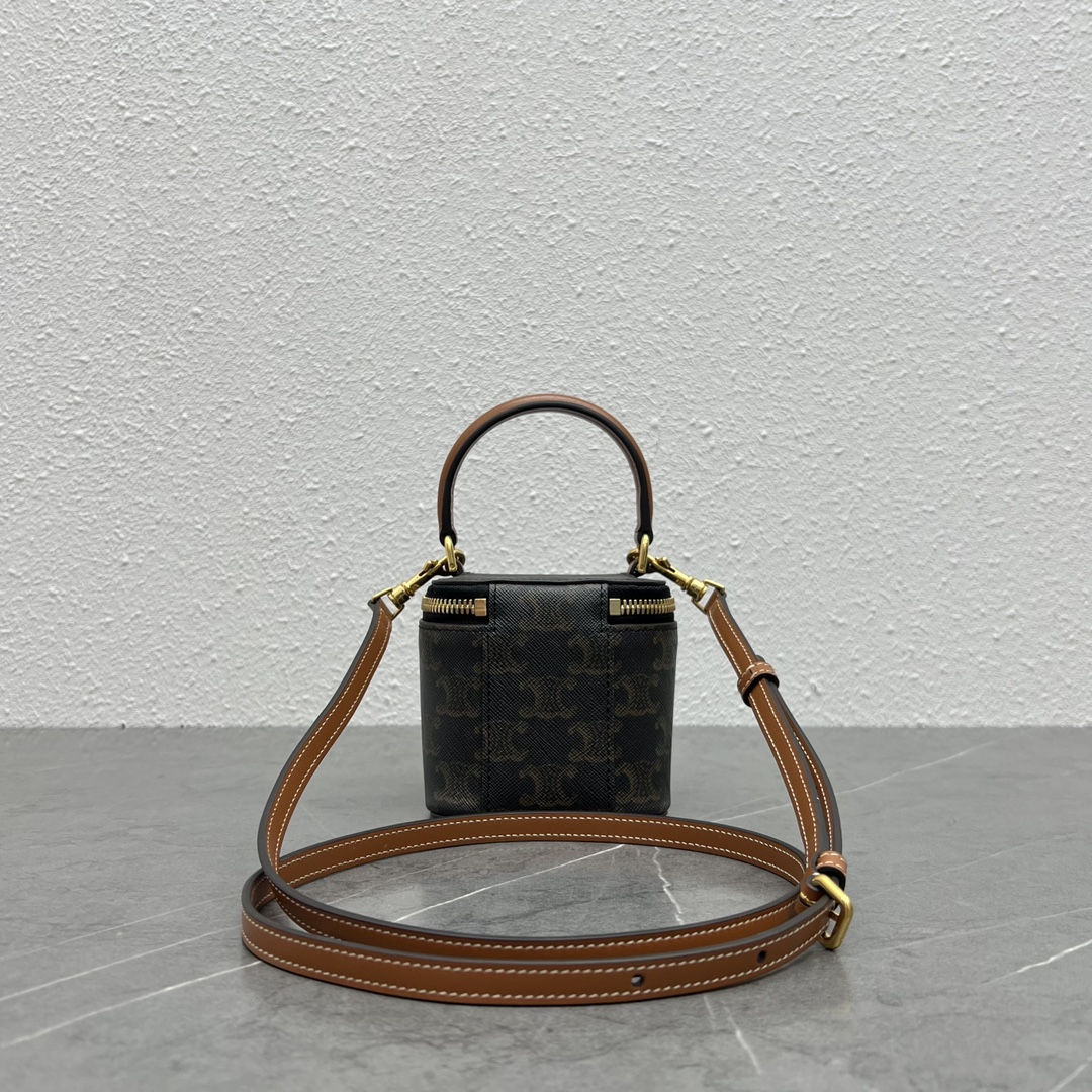 Celine Mini Vanity Case In Triomphe Canvas Tan For Women 4in/9cm 10J762CZ1.04LU - Soul Replicas