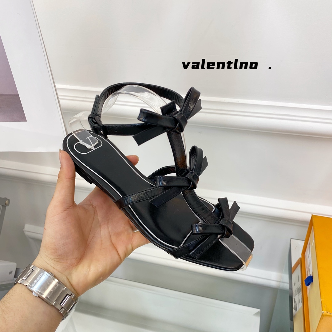Valentino Garavani Bow-Detail Multi-Strap Flat Sandals Black For Women WS0CI8CCC - Soul Replicas