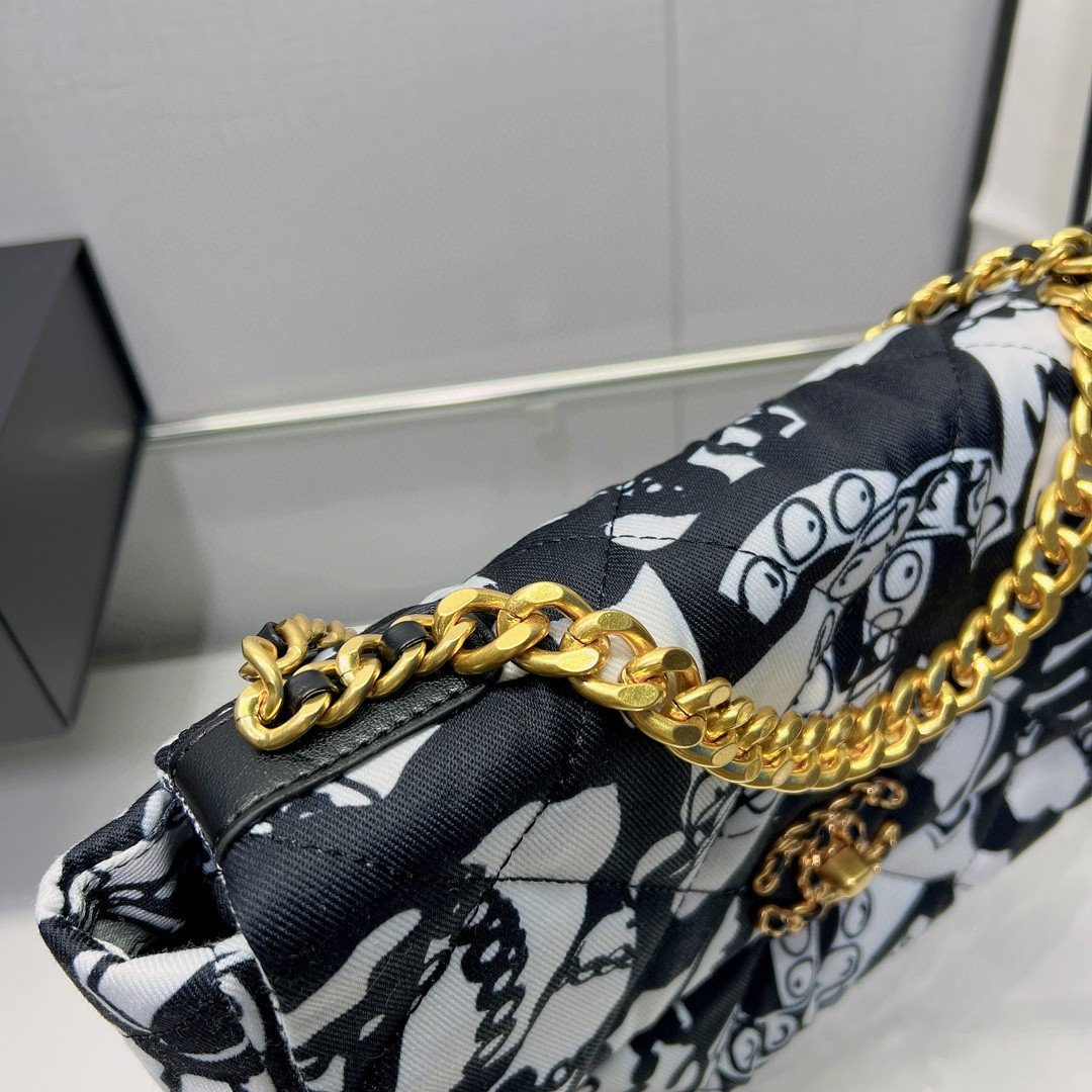 Chanel 19 HandBag Printed Canvas Black And White For Women 11.8in/30cm - Soul Replicas