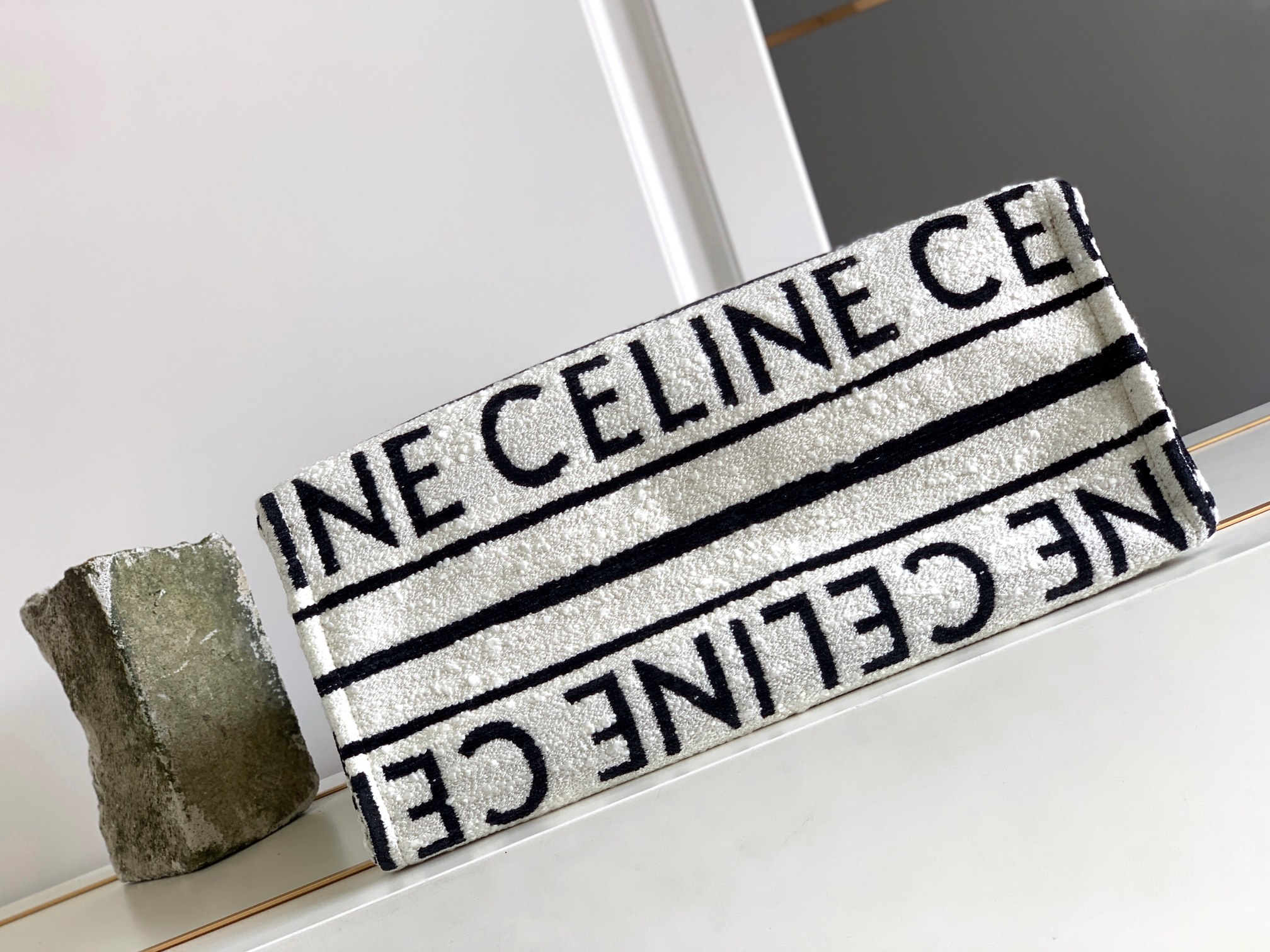 Celine Large Cabas Thais In Textile With Celine All-Over White / Black For Women 16in/41cm - Soul Replicas
