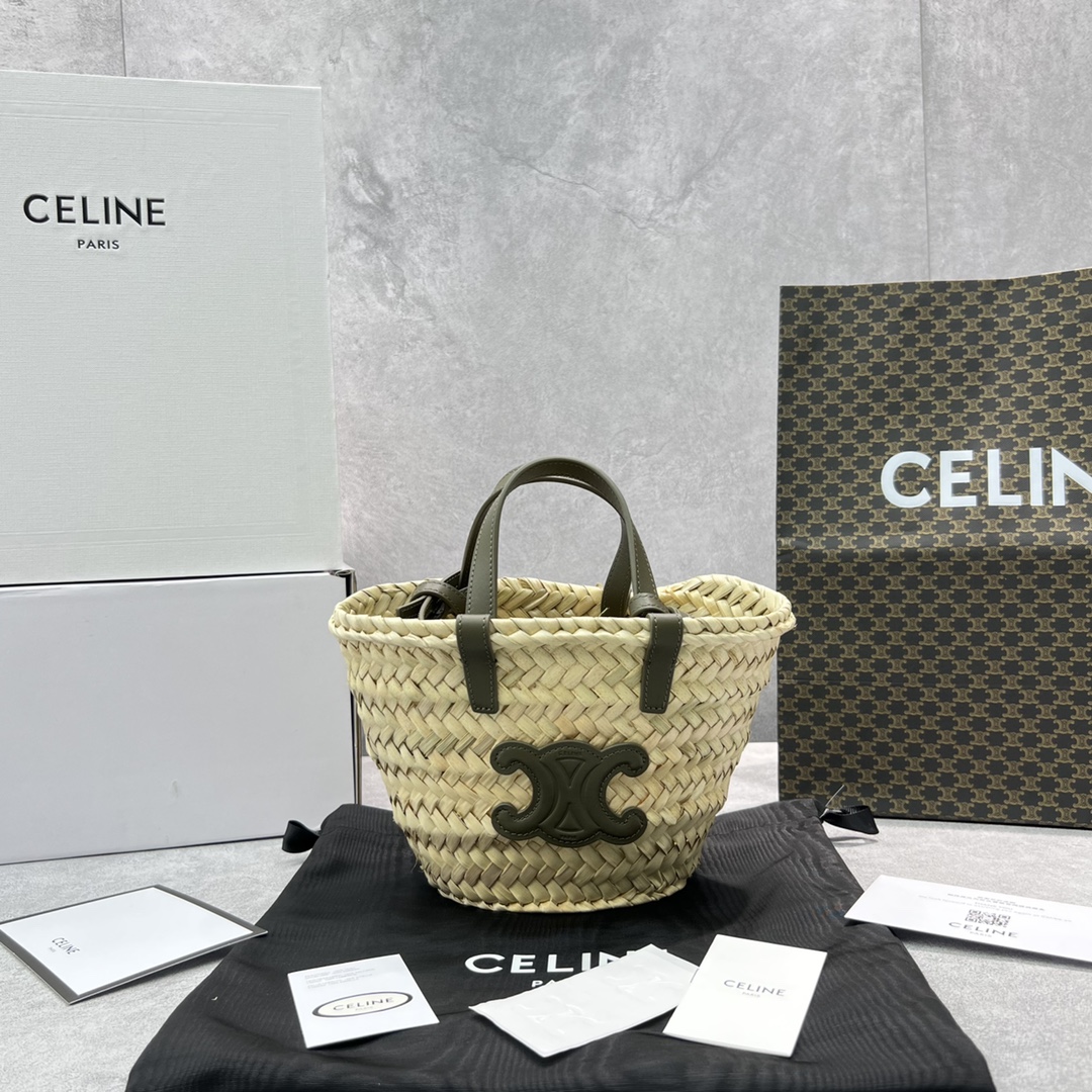 Celine Teen Triomphe Classic Pannier Tote Dark Green For Women 8in/20cm - Soul Replicas