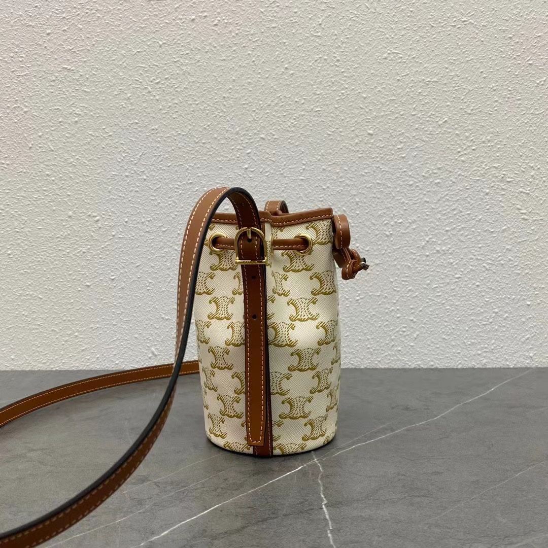 Celine Small Drawstring Bag In Trimphe Canvas White For Women 7.9in/20cm - Soul Replicas