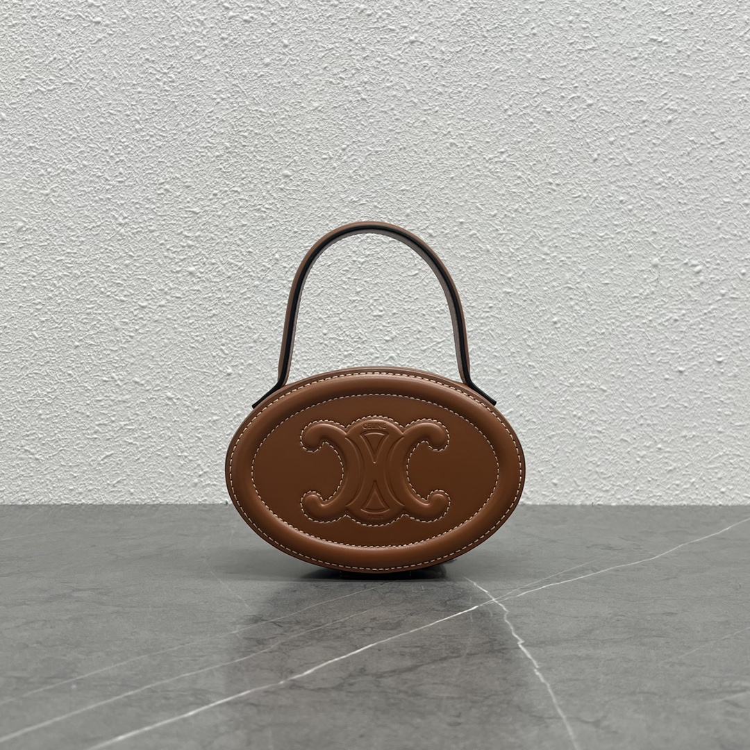 Celine Oval Minaudiere Cuir Triomphe Brown For Women 6in/11.5cm 198613DU6.04LU - Soul Replicas