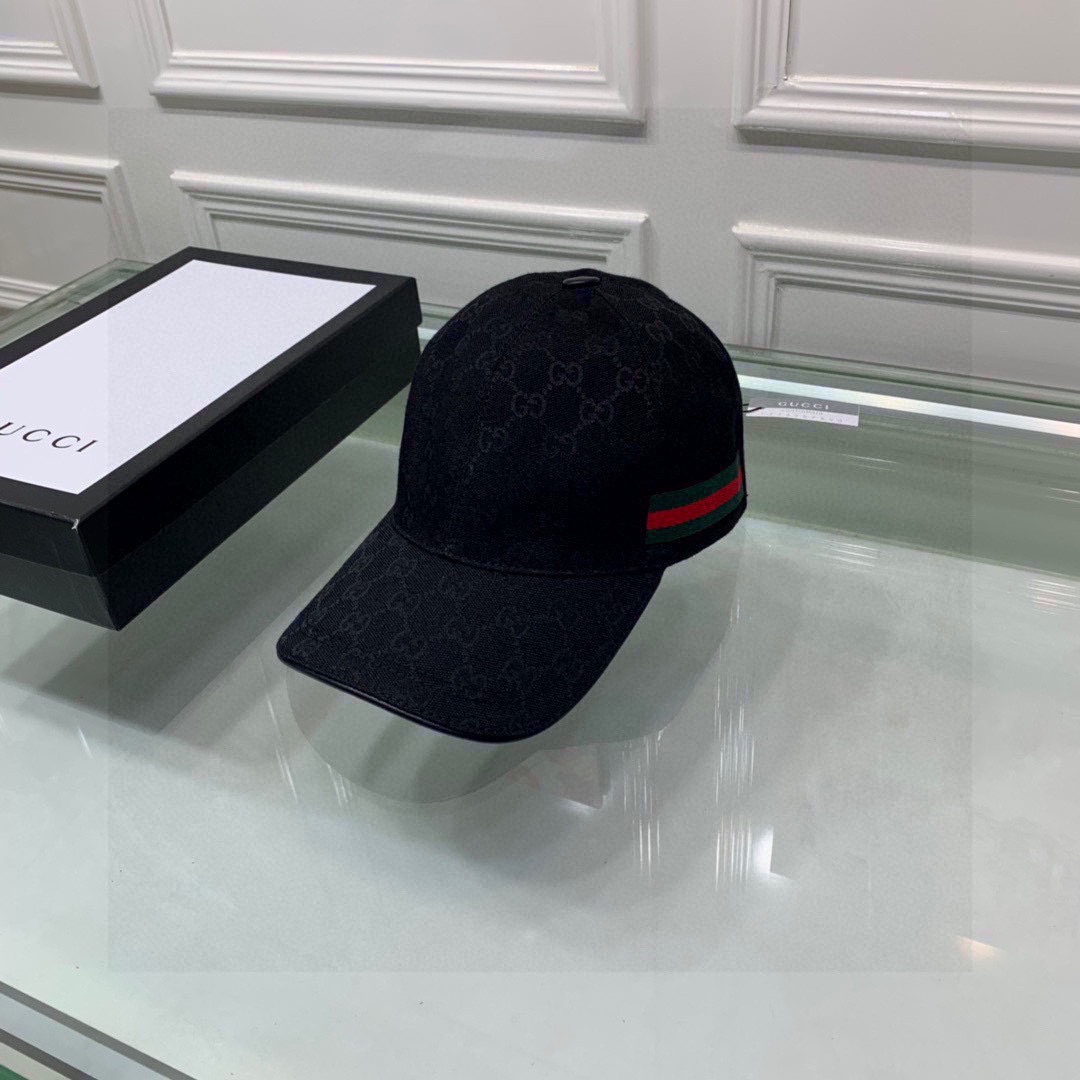 Original Gucci Canvas Baseball Hat With Web Black Gucci Hat 200035 KQWBG 1060 - Soul Replicas