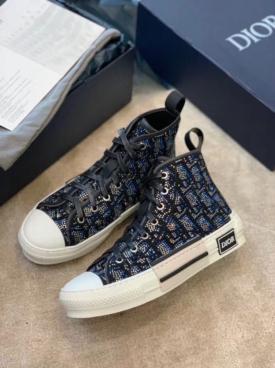 Christian Dior Crystal B23 Oblique Sneakers High-Top Sneaker For Women CD - Soul Replicas