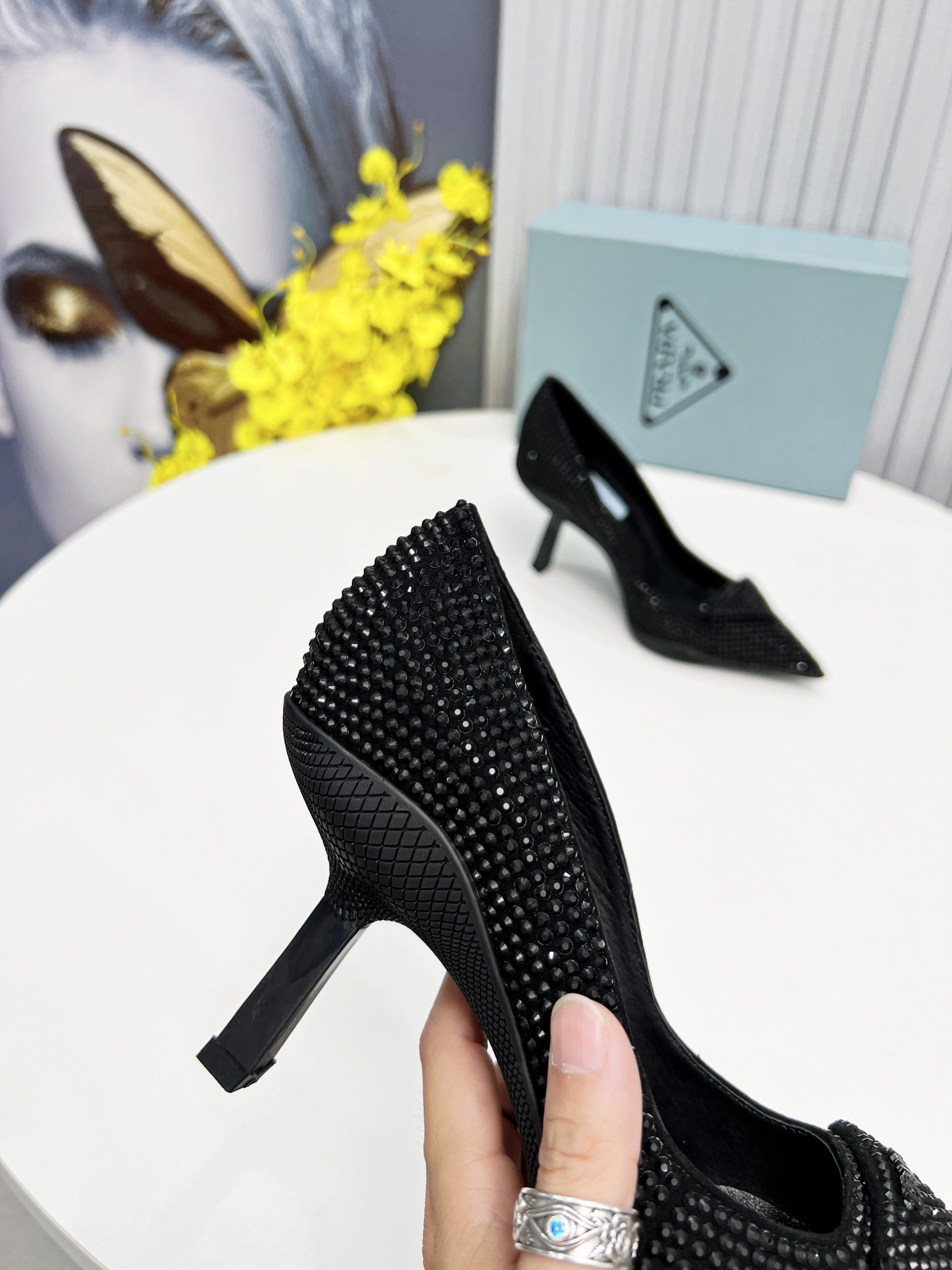 Prada Satin Slingback Pumps With Crystals Black For Women 2.2in/55mm Prada - Soul Replicas