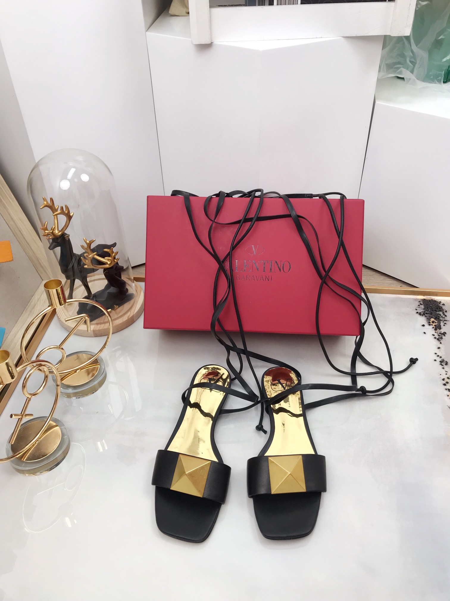 Valentino Garavani One Stud Gladiator Flat Sandals Black For Women WS0EK9CYI - Soul Replicas