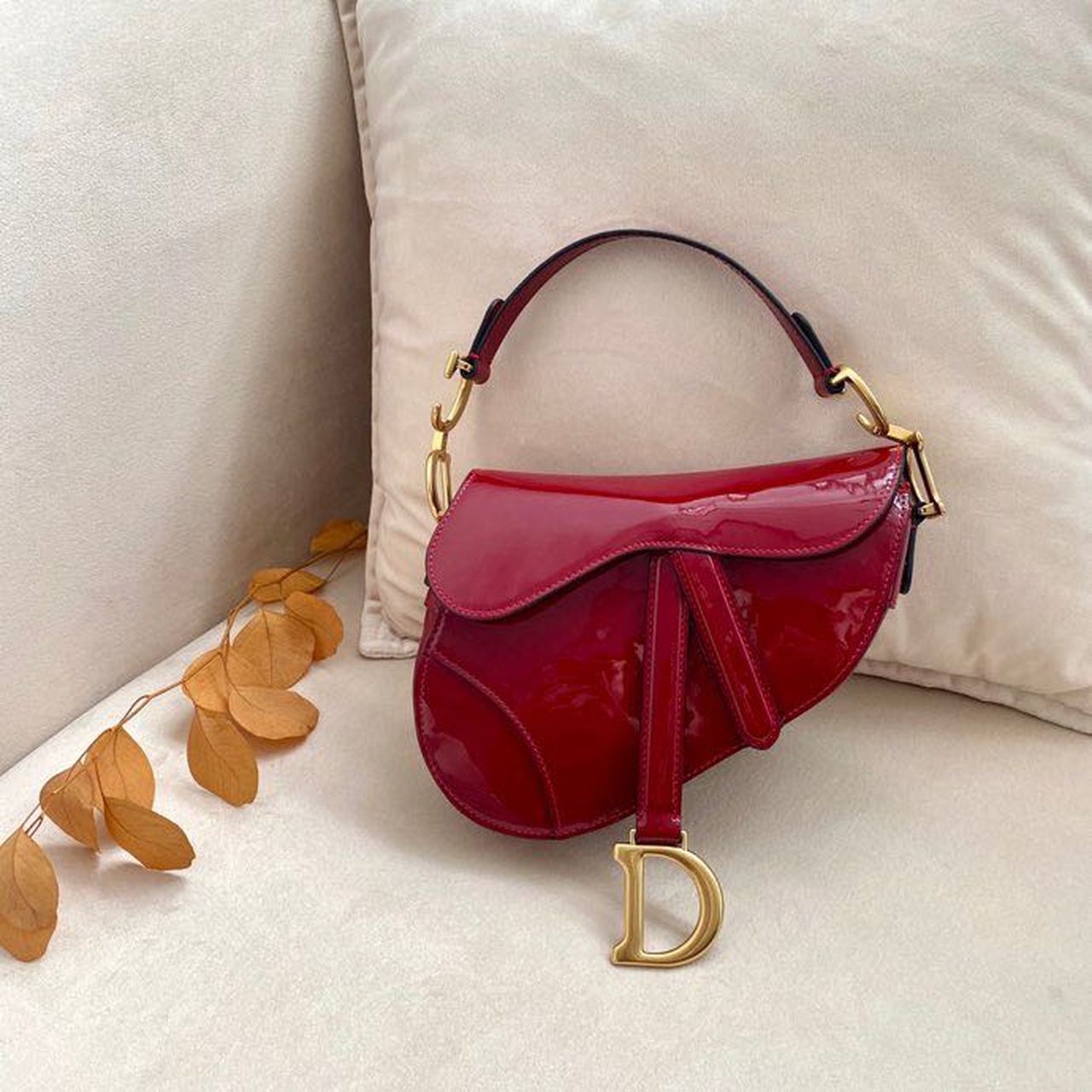 Christian Dior Micro Saddle Bag Red Patent Gold Toned Hardware For Women 19.5cm/7.6in CD - Soul Replicas