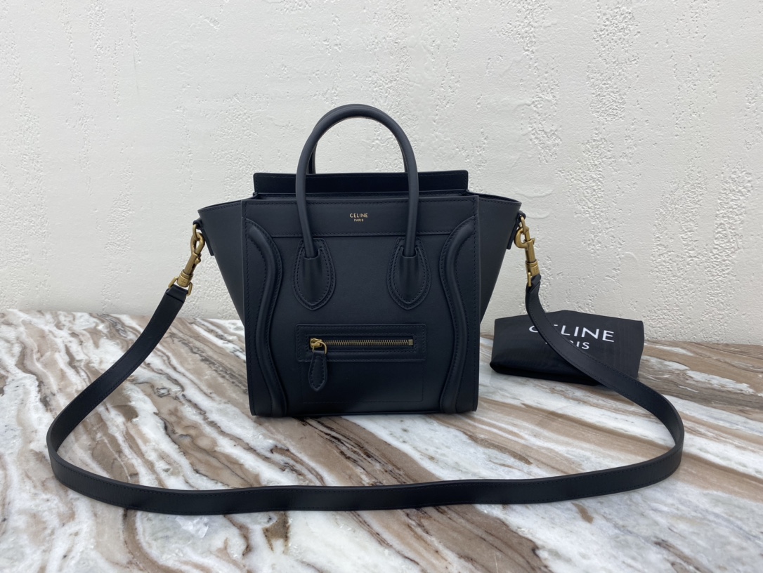 Celine Nano LuGucciage Bag In Drummed Dark Blue For Women 8in/20cm  - Soul Replicas