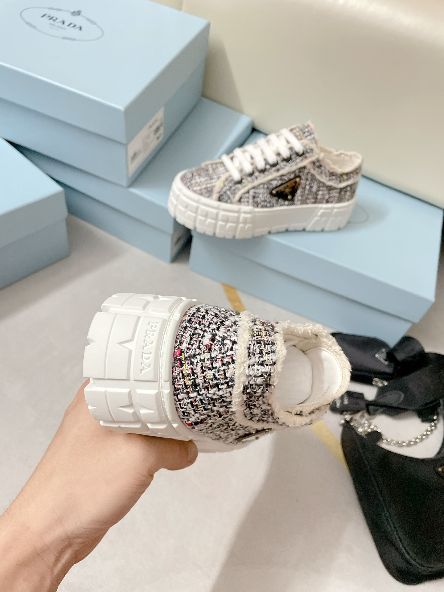 Prada Double Wheel Gabardine Sneakers Black For Women 2in/50mm Prada - Soul Replicas