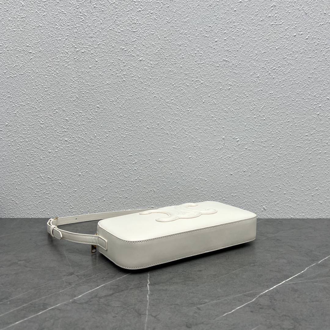 Celine Camera Shoulder Bag Cuir Triomphe White For Women 10in/26cm - Soul Replicas