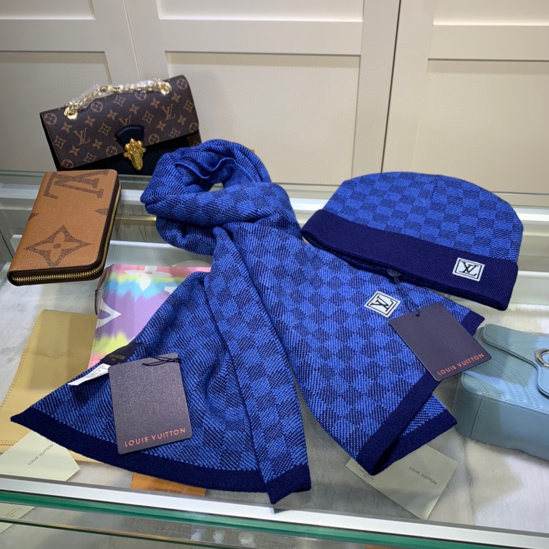 Louis Vuitton Beanie & Scarf Set In Blue - Soul Replicas
