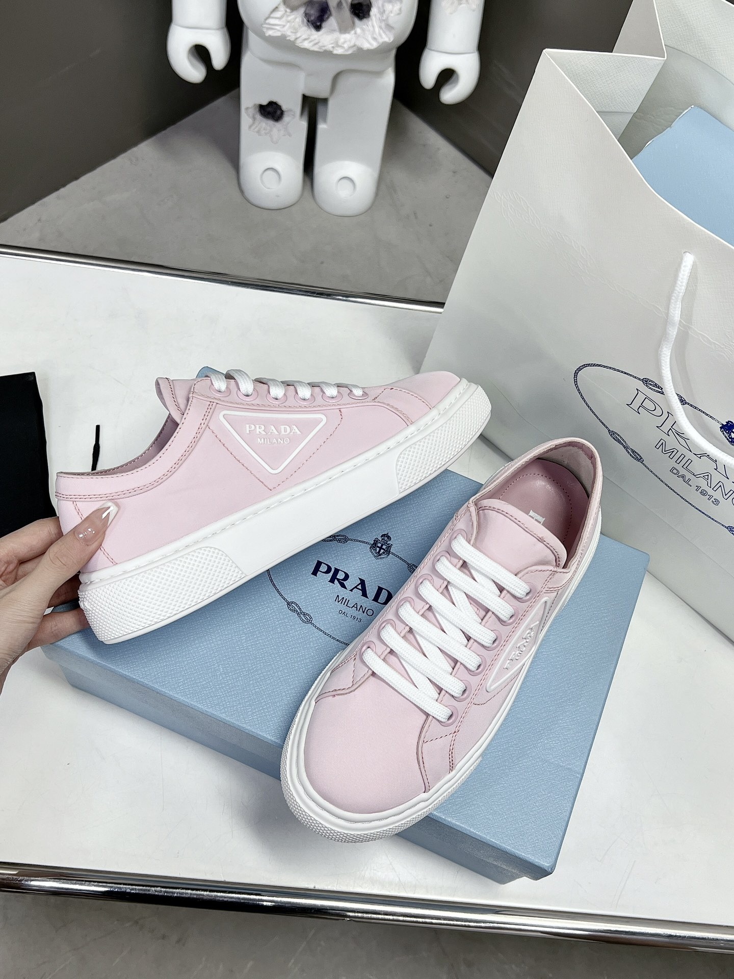Prada Macro Re-Nylon And Brushed Sneakers Pink For Women 1.2in/30mm Prada - Soul Replicas