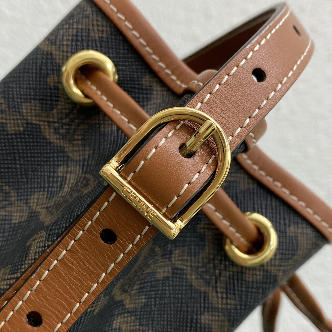 Celine Small Drawstring Bag In Trimphe Canvas Brown For Women 7.9in/20cm 191142BZJ-04LU - Soul Replicas