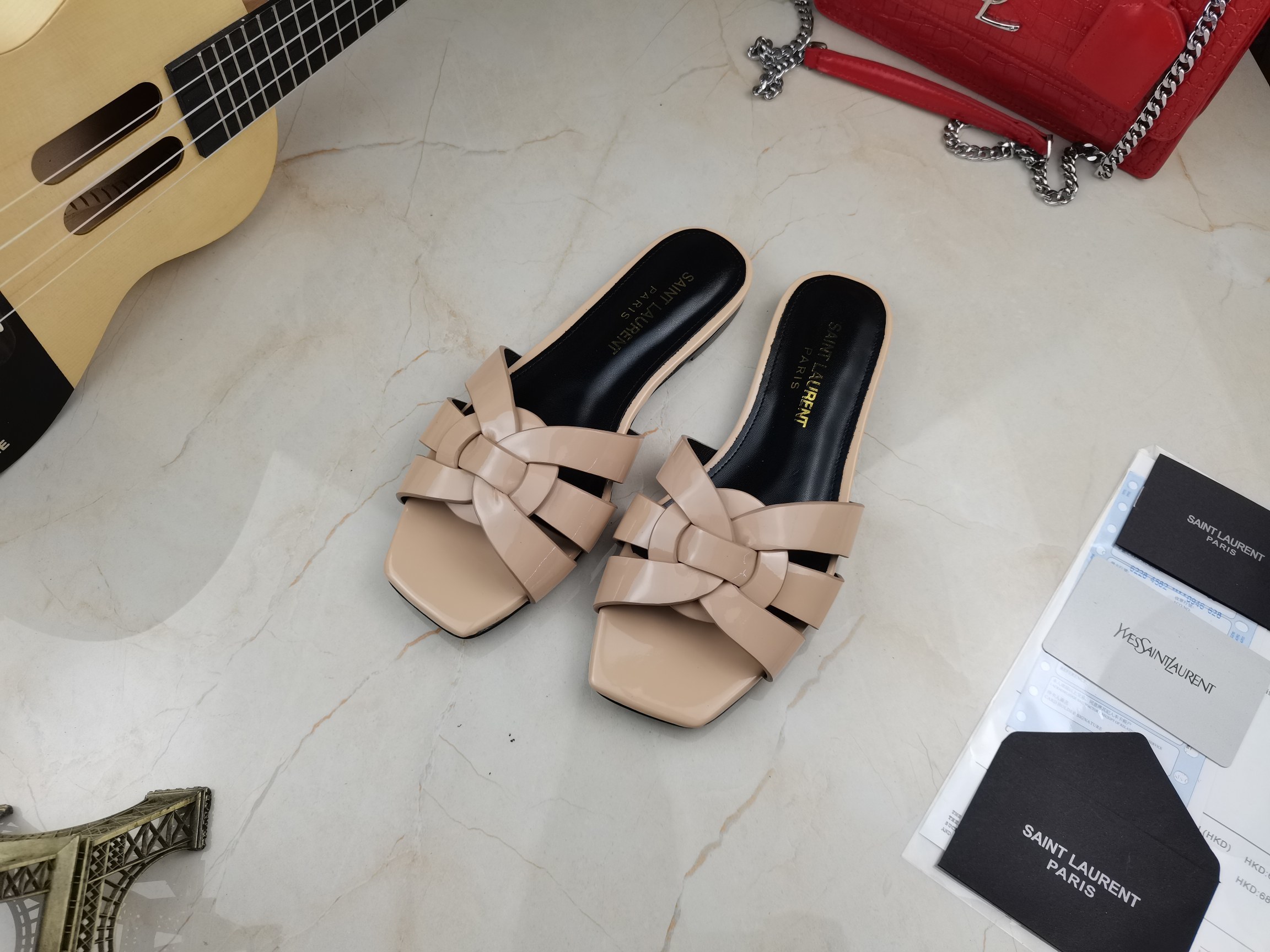 Yves Saint Laurent Women's Tribute Flat Mules Beige For Women YSL 571952B8I009935 - Soul Replicas