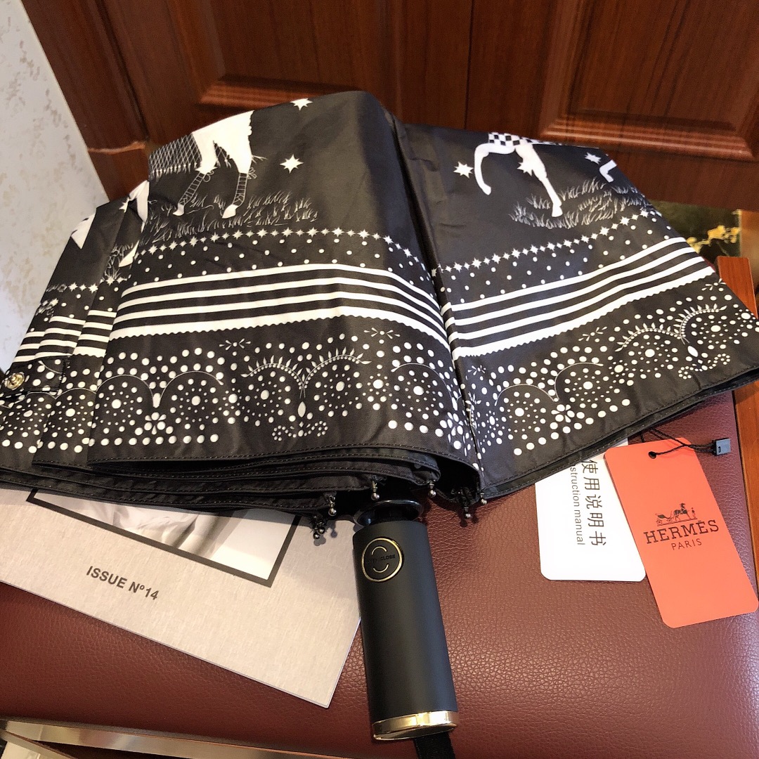 Hermes Pluie De H Folding Umbrella Black - Soul Replicas