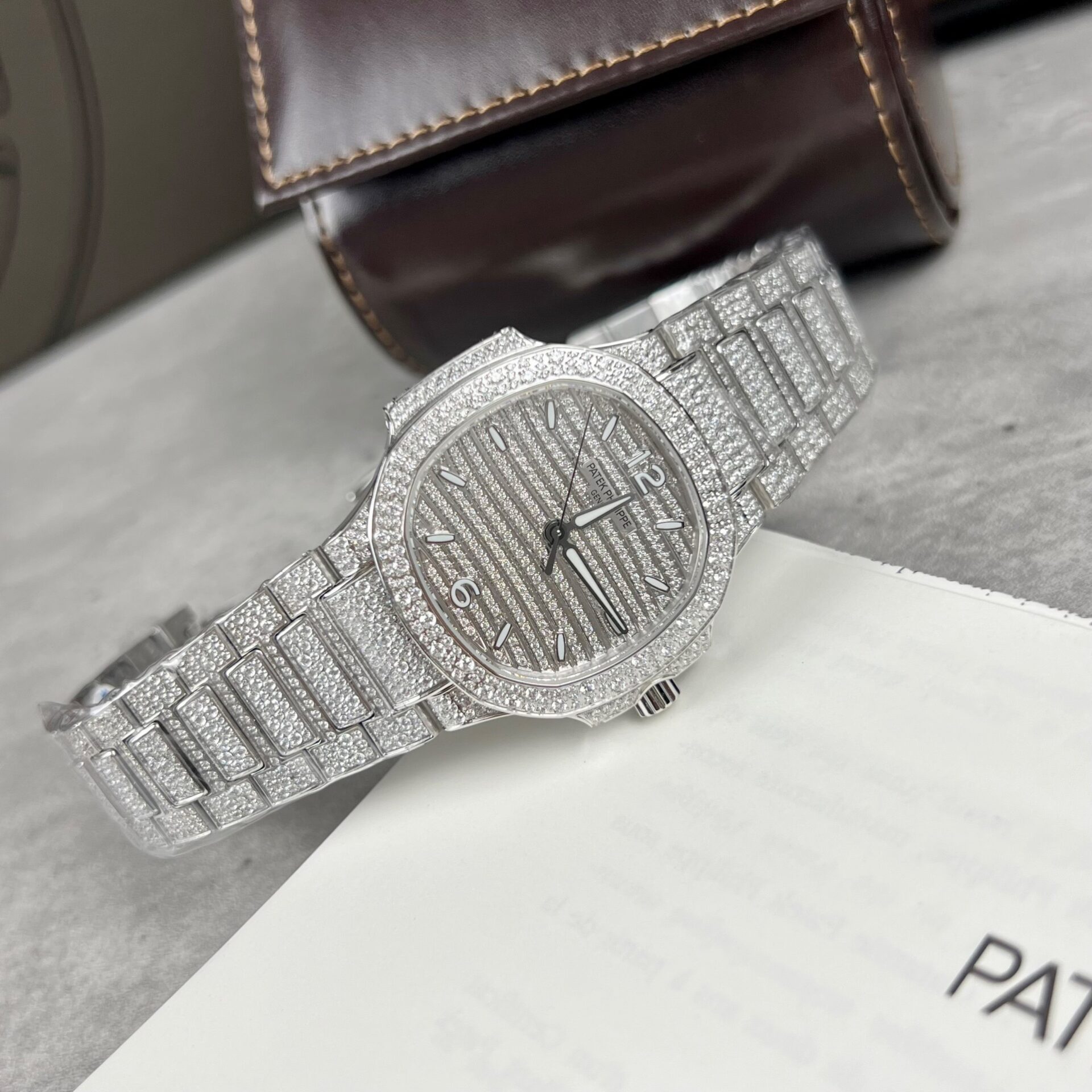 Patek Philippe Nautilus 7118 Full Diamond Replica Watch 35.2mm - Soul Replicas
