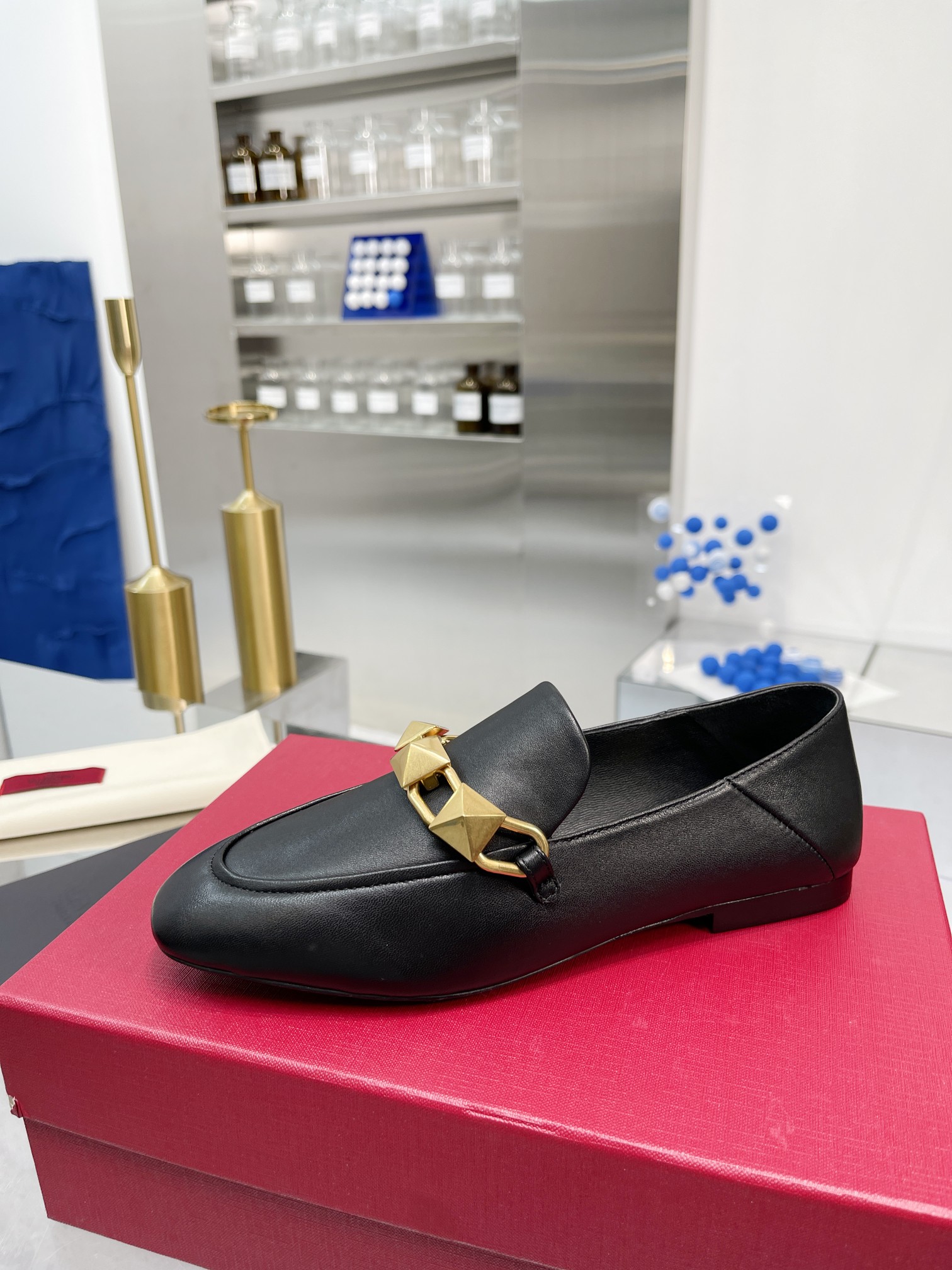 Valentino Garavani VLogo Studded Loafers Black For Women - Soul Replicas