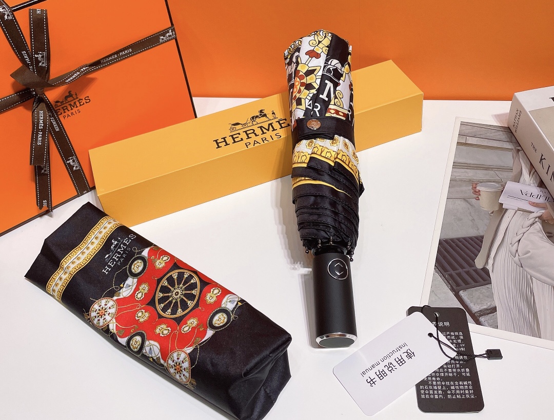 Hermes Pluie De H Folding Umbrella Orange - Soul Replicas