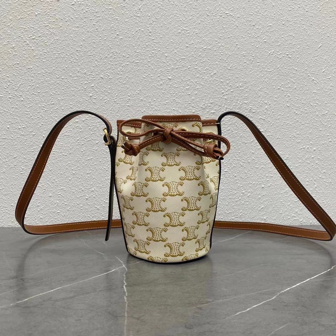 Celine Small Drawstring Bag In Trimphe Canvas White For Women 7.9in/20cm - Soul Replicas