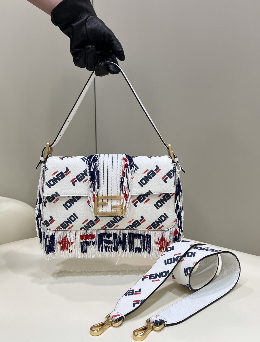 Fendi x FILA Mania Beaded Baguette Multicolour Bag For Woman 26cm/10in - Soul Replicas