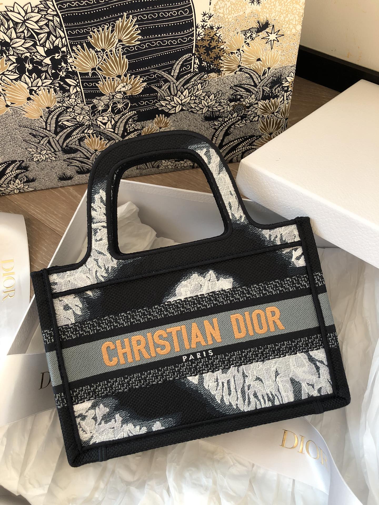 Christian Dior Mini Dior Book Tote Black For Women 9in/23cm CD - Soul Replicas