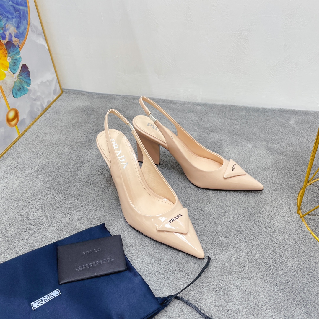 Prada Patent Sling-Back Pumps Beige For Women 3.5in/90mm Prada - Soul Replicas