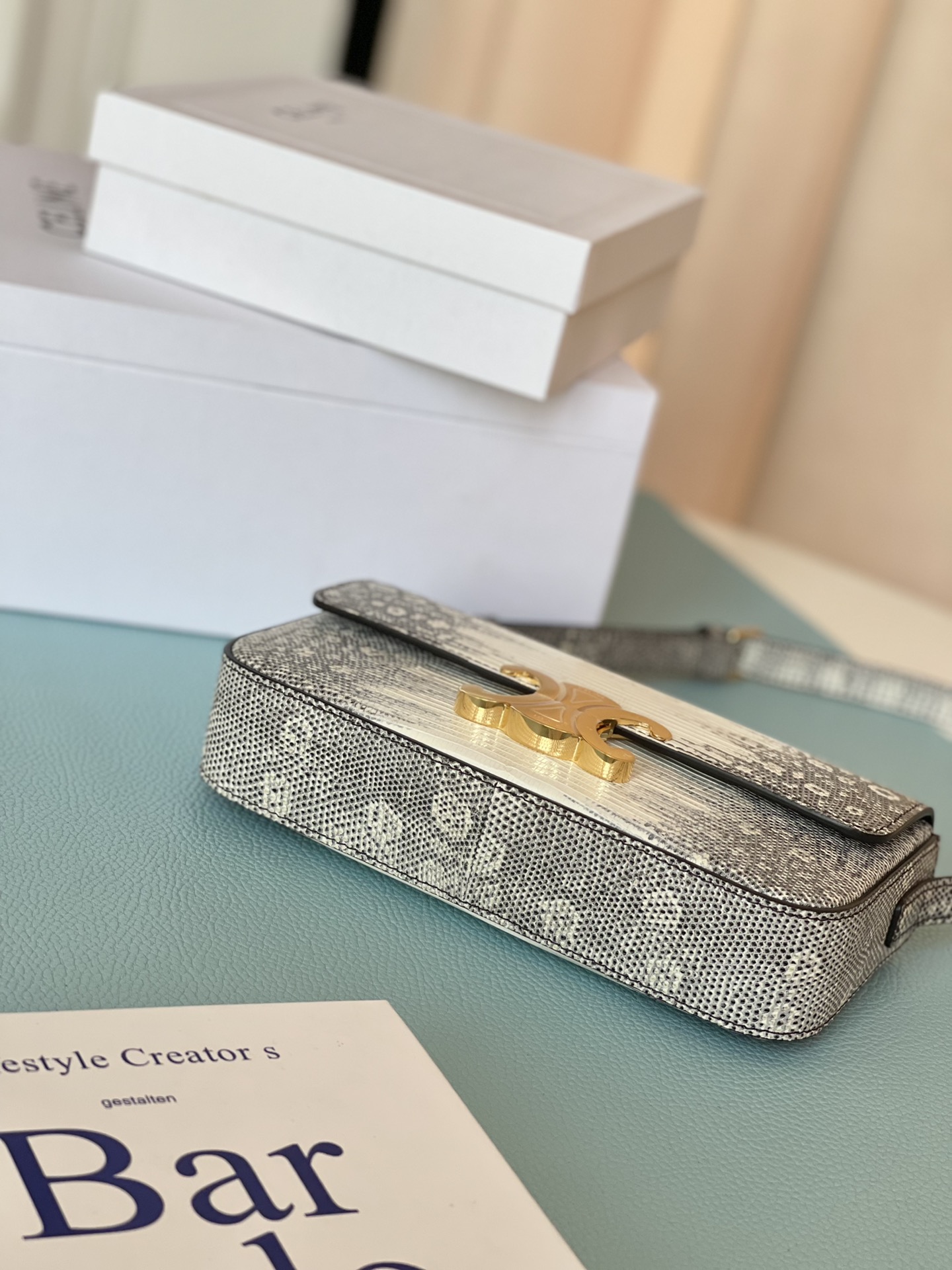 Celine Triomphe Shoulder Bag In Lizard Natural For Women 8in/20cm 194144BF5.02VG - Soul Replicas