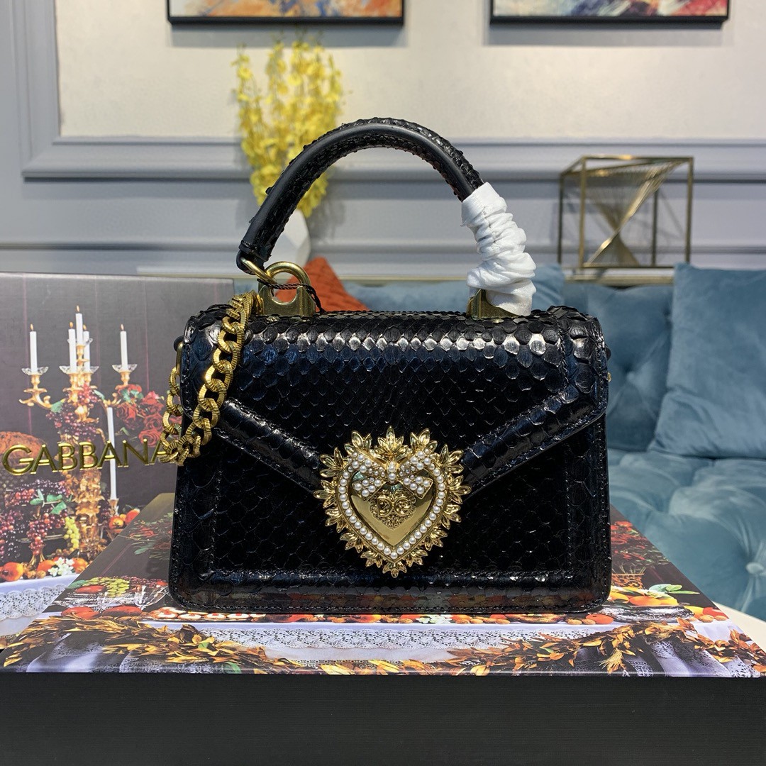 Dolce & Gabbana Small Devotion Bag In Printed Solid Pattern Black For Women 7.5in/19cm DG - Soul Replicas