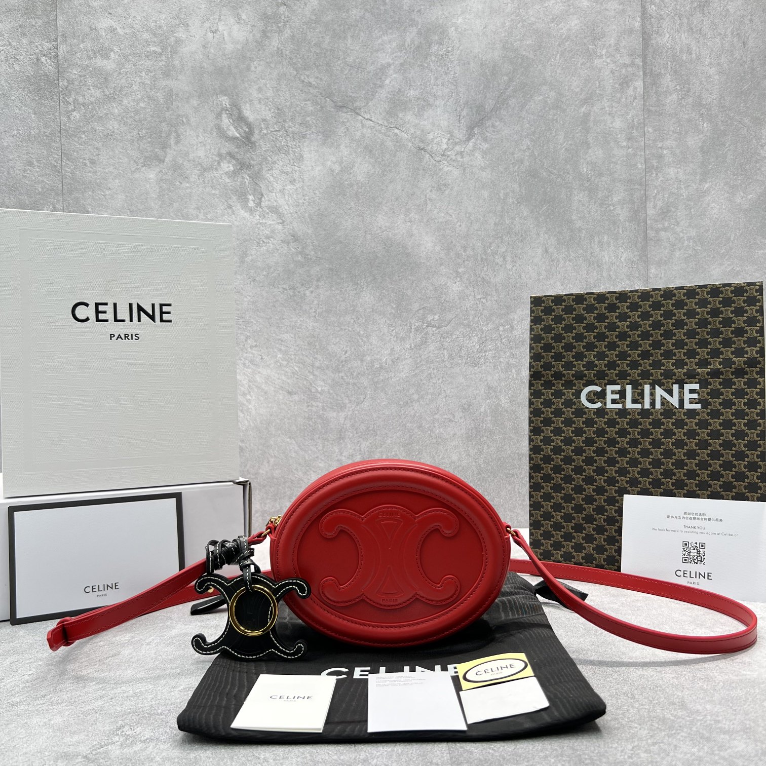 Celine Crossbody Oval Purse Cuir Triomphe Red For Women 6in/16cm  - Soul Replicas