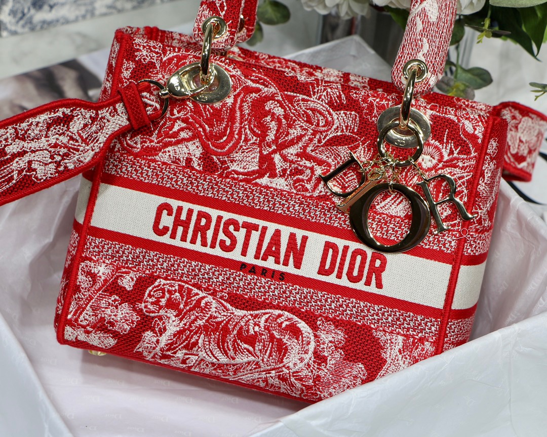 Christian Dior Medium Lady D-Lite Bag Red. For Women. Women's Handbags 24cm/9.5in CD - Soul Replicas