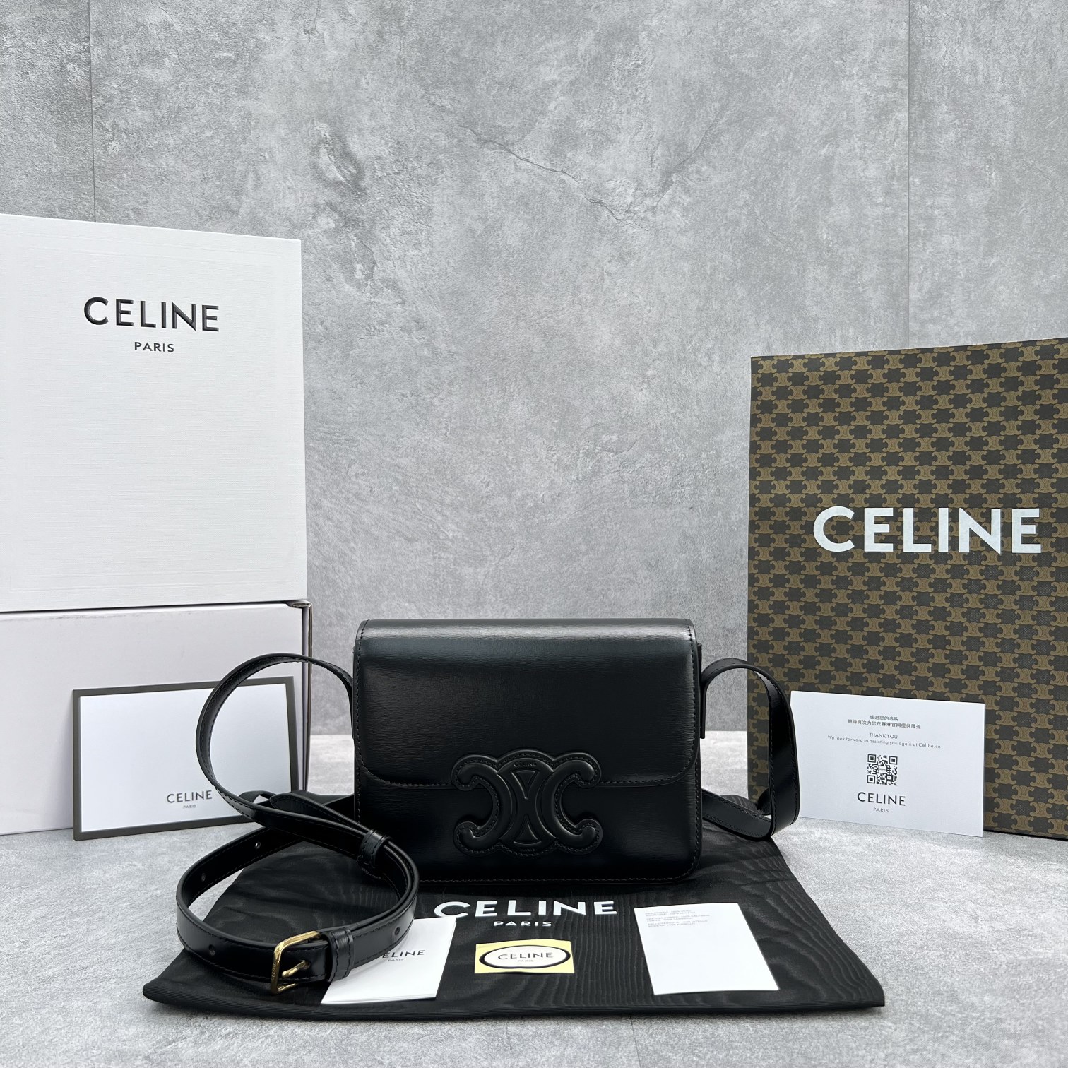 Celine Classique Cuir Triomphe Bag Black For Women 9in/22cm  - Soul Replicas