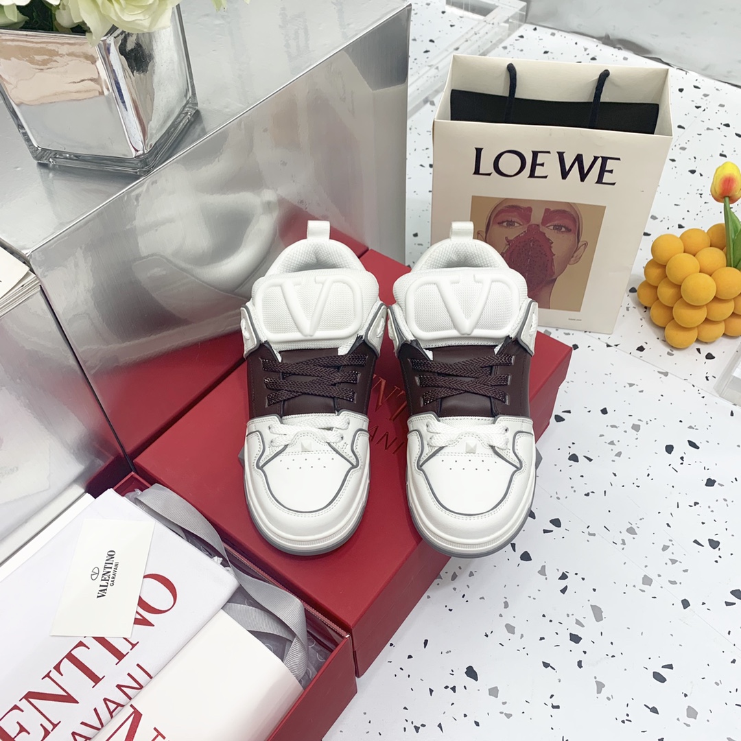 Valentino Garavani Open Skate Sneakers With Patent Band Dark Brown For Women WS0FB1DXI - Soul Replicas