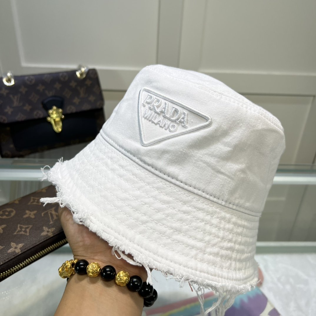 Prada Drill Bucket Hat White Prada Hat 1HC137_2FMB_F0009 - Soul Replicas