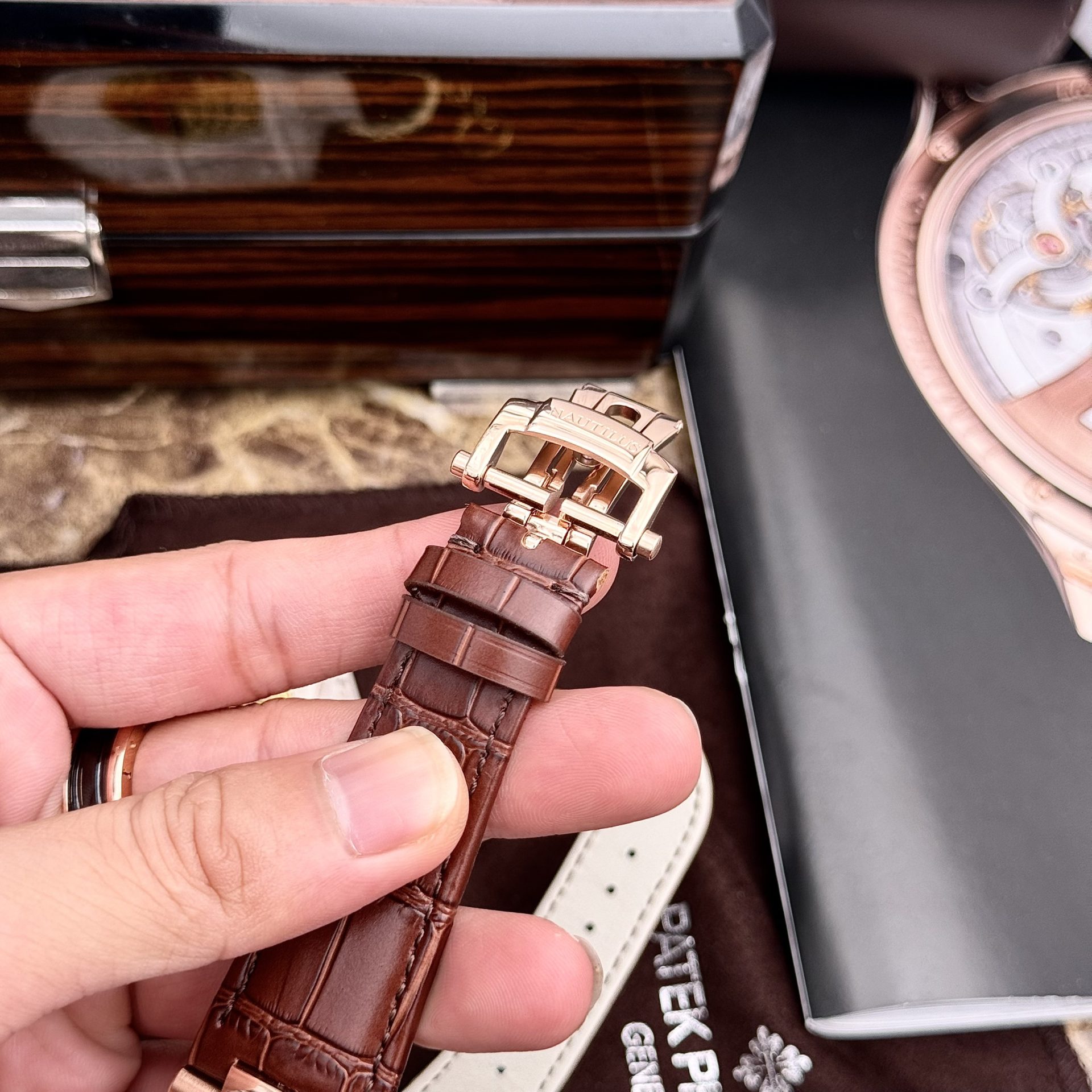 Patek Philippe Replica Watch Nautilus 5980 Brown Dial Leather Strap 40mm - Soul Replicas