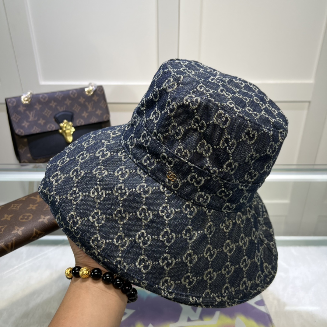 Gucci Eco Washed Denim Wide Brim Hat Dark Blue Gucci Hat 631958 3HAAH 4900 - Soul Replicas
