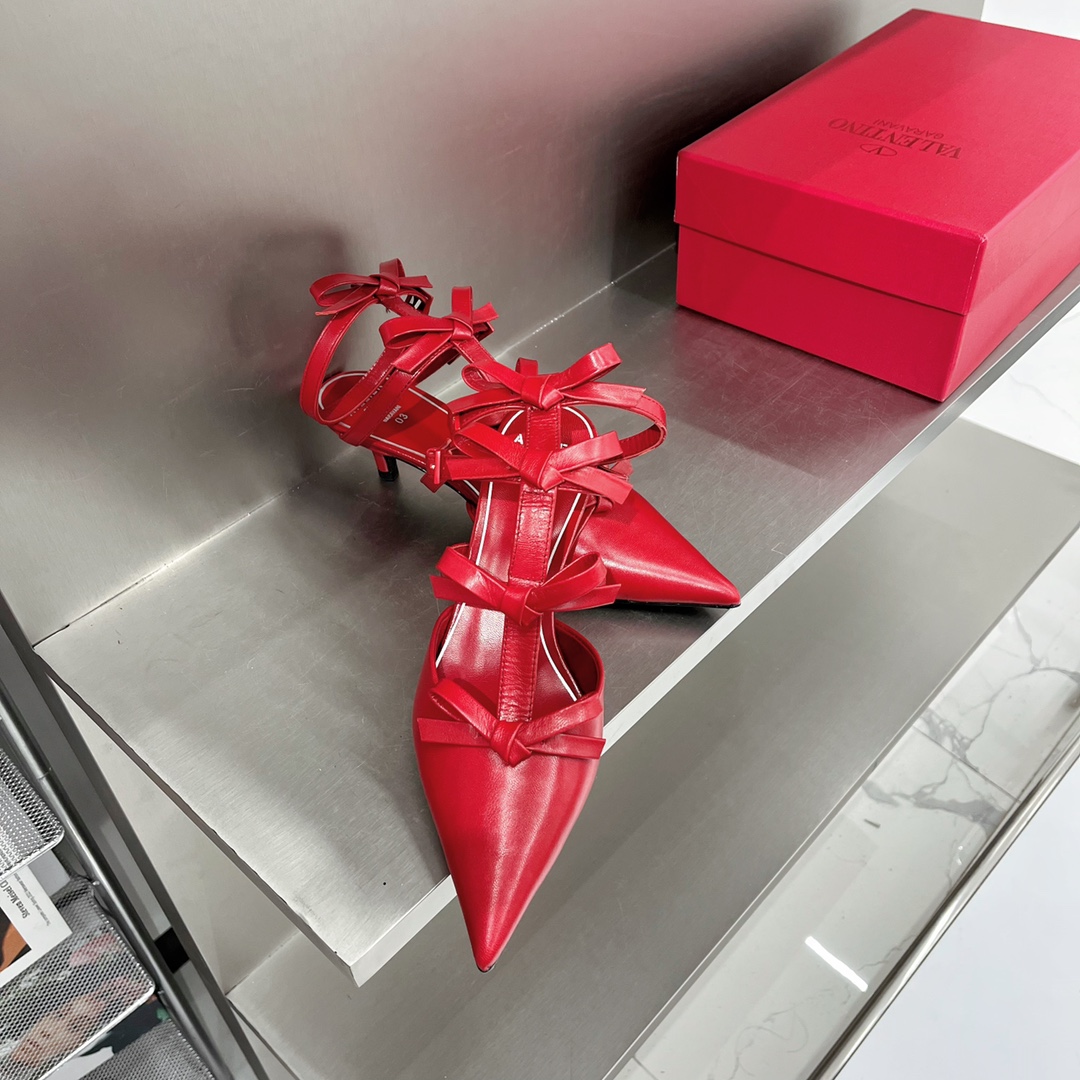 Valentino Garavani Ribbon Ankle Strap Heel Sandals Red For Women WW2S0CI3/CCC - Soul Replicas