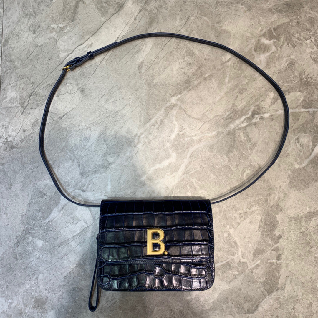 Balenciaga B Small Lizard Effect Cross-body Bag In Dark Blue. For Women. Women-s Bags 7in/18cm - Soul Replicas