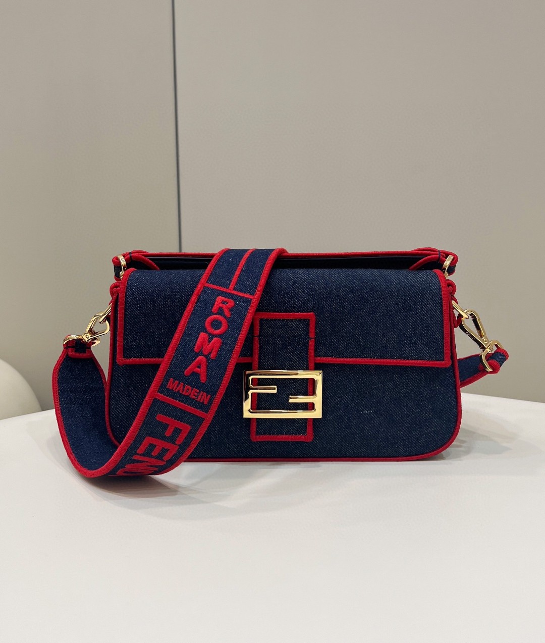Fendi Baguette Blue Denim Red Border Bag For Woman 26cm/10in - Soul Replicas