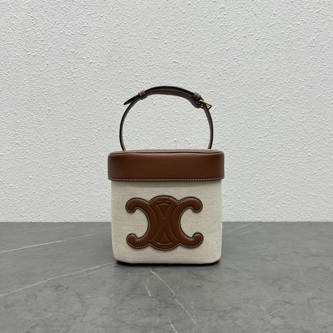 Celine Medium Box Cuir Triomphe In Textile Natural / Tan For Women 6in/16cm 199252EFL.02NT - Soul Replicas