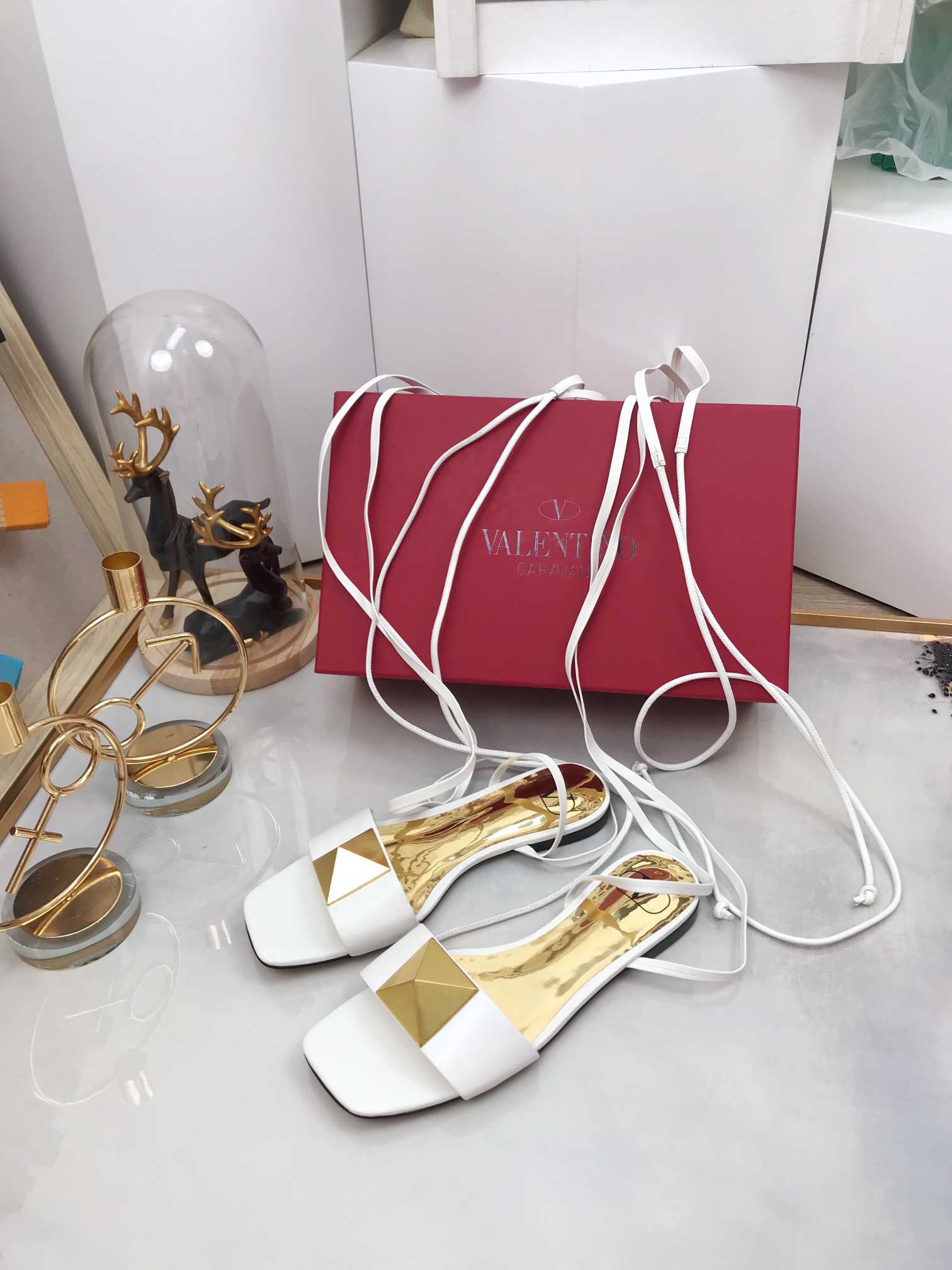 Valentino Garavani One Stud Gladiator Flat Sandals White For Women WS0EK9CYI - Soul Replicas